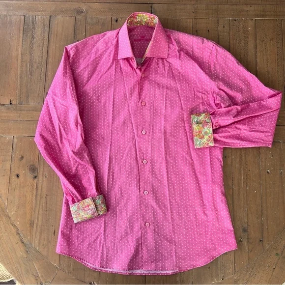 Bertigo pink slip cuff floral button down shirt men’s medium - Picture 1 of 10